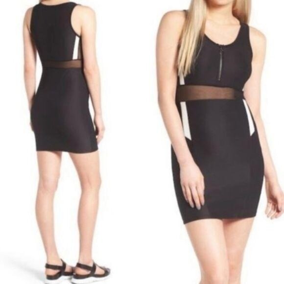Topshop Dress Sleeveless Mesh Zip Front Black Sporty Stripe Size 10 New - Picture 1 of 8